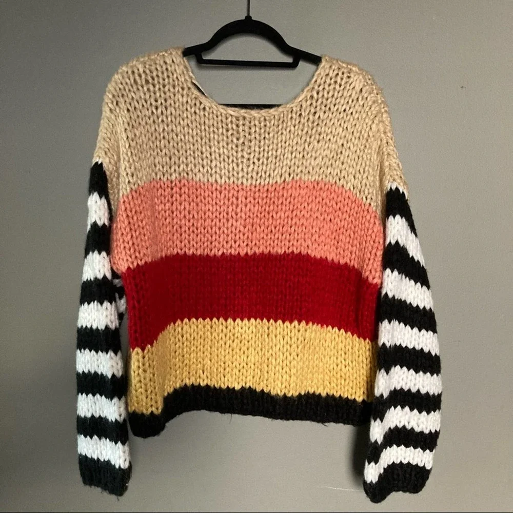 Blank NYC sweater mixed messages boatneck stripe colorblock knitted small - Picture 2 of 8